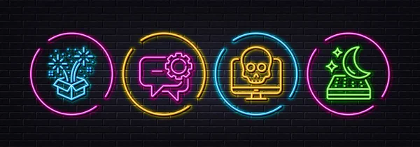 Cyber Attack Fireworks Employees Messenger Minimal Line Icons Neon Laser — Wektor stockowy