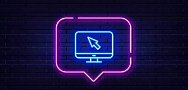 Neon Light Speech Bubble Computer Monitor Icon Mouse Cursor Sign — Stock vektor