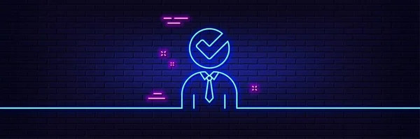 Neon Light Glow Effect Human Silhouette Check Line Icon Business — Stock vektor