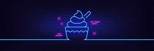 Neon Licht Gloed Effect Ijslijn Icoon Vanille Sundae Teken Bevroren — Stockvector