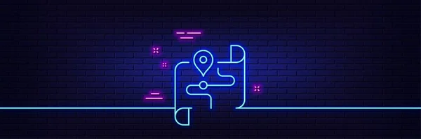 Neon Light Glow Effect Map Line Icon Road Trip Sign — Image vectorielle