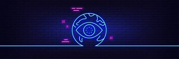 Neon Light Glow Effect Cyber Attack Line Icon Web Protection — Stock vektor