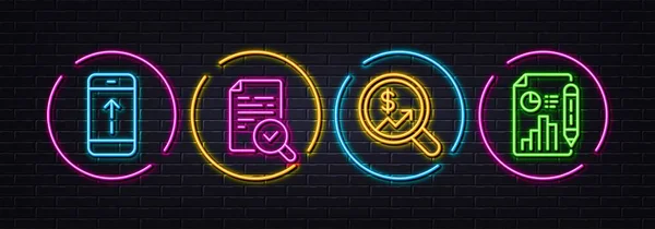 Swipe Inspect Currency Audit Minimal Line Icons Neon Laser Lights — Stock Vector