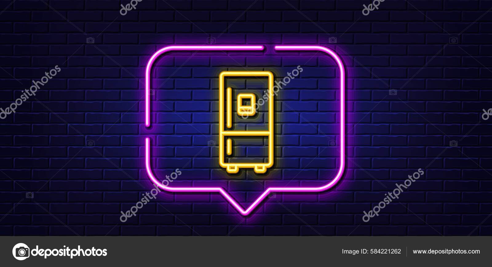 Neon Light Speech Bubble Refrigerator Ice Maker Line Icon Fridge Stock