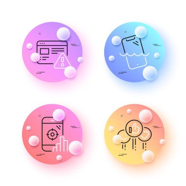 Like, Smartphone waterproof and Seo phone minimal line icons. 3d spheres or balls buttons. Internet warning icons. For web, application, printing. Social media likes, Phone, Search engine. Vector