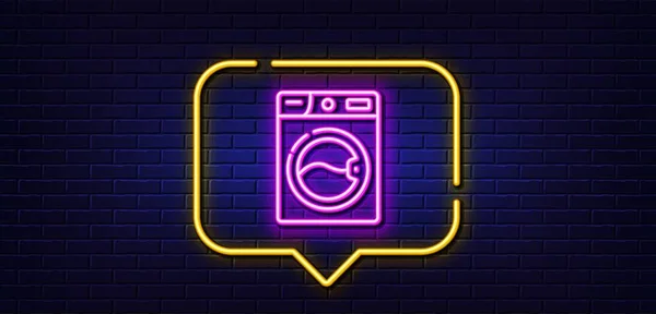 Neon Light Speech Bubble Washing Machine Line Icon Laundry Service — Stockvektor