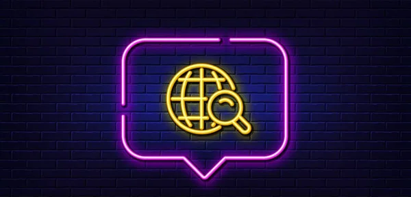 Neon Light Speech Bubble Global Search Line Icon World Globe — Stock Vector