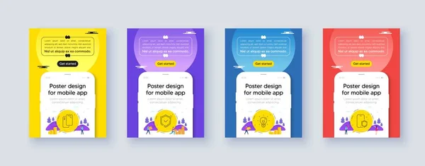Simple Set Shield Smartphone Idea Line Icons Poster Offer Design — 图库矢量图片