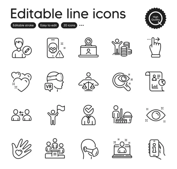 Set People Outline Icons Contains Icons Heart Touchscreen Gesture Social — Vettoriale Stock