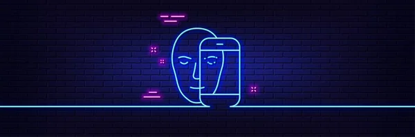 Neon Light Glow Effect Face Biometrics Line Icon Facial Recognition — Stock vektor