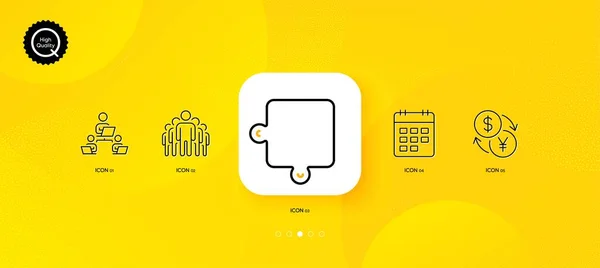 Currency Exchange Teamwork Calendar Minimal Line Icons Yellow Abstract Background — Stockvektor