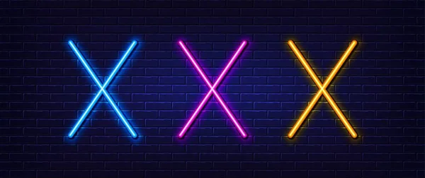 初始字母X图标 霓虹灯光谱线效应 线条排字符号 大的第一字体字母 发光的霓虹灯 字母X发光3D行 砖墙横幅 — 图库矢量图片