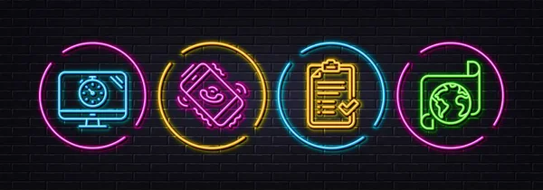 Call Center Approved Checklist Seo Timer Minimal Line Icons Neon — Stockový vektor