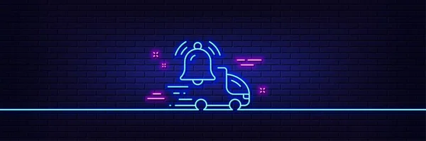 Neon Light Glow Effect Delivery Notification Line Icon Alarm Bell — Stock vektor