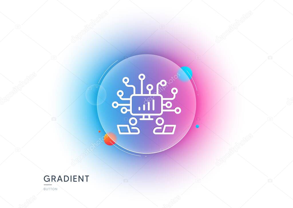 Teamwork line icon. Gradient blur button with glassmorphism. Remote office sign. Team employees symbol. Transparent glass design. Teamwork line icon. Vector