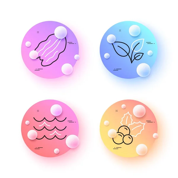 Leaves Christmas Holly Pecan Nut Minimal Line Icons Spheres Balls — Stockvector