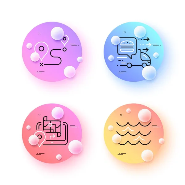 Food Delivery Waves Gps Minimal Line Icons Spheres Balls Buttons — Vetor de Stock