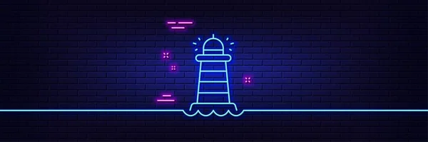 Neon Licht Gloed Effect Vuurtorenlijn Icoon Zoeklicht Toren Bord Baken — Stockvector