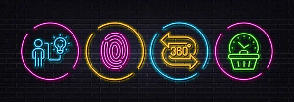 360 Degree Fingerprint Business Idea Minimal Line Icons Neon Laser — Stockvector