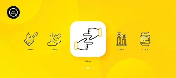 Marketplace Click Hands Love Night Minimal Line Icons Yellow Abstract — Stock Vector