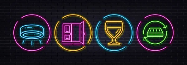 Puerta Abierta Copa Vino Iconos Línea Mínima Lámpara Led Luces — Vector de stock