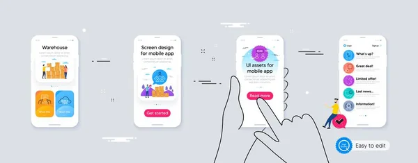 Outline Set Employees Messenger Report Document Interview Line Icons Web — Wektor stockowy