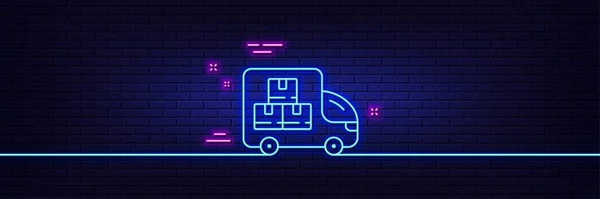 Neonowy Efekt Świetlny Ikona Linii Dostawy Ciężarówki Tabliczka Pudełkami Symbol — Wektor stockowy