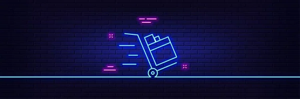 Neon Light Glow Effect Push Cart Line Icon Delivery Service — 스톡 벡터