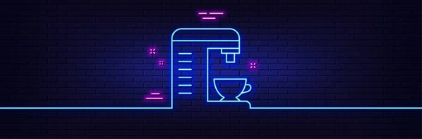 Neon Light Glow Effect Coffee Machine Line Icon Hot Drink — Stockvector