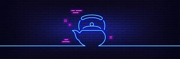 Neon Light Glow Effect Teapot Line Icon Hot Drink Sign — 스톡 벡터