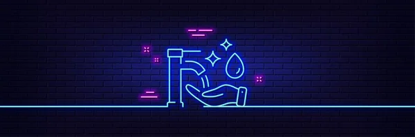 Neon Light Glow Effect Washing Hands Line Icon Sanitary Cleaning — Stockvector