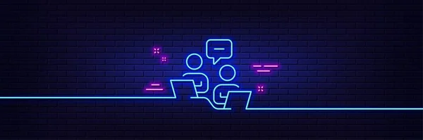 Neon Licht Gloed Effect Teamwork Lijn Icoon Teken Afstand Teammedewerkers — Stockvector