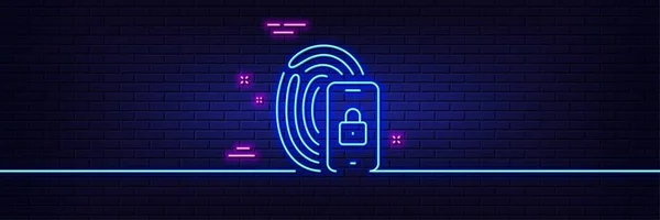 Neon Light Glow Effect Lock Line Icon Fingerprint Access Sign — Stockvektor