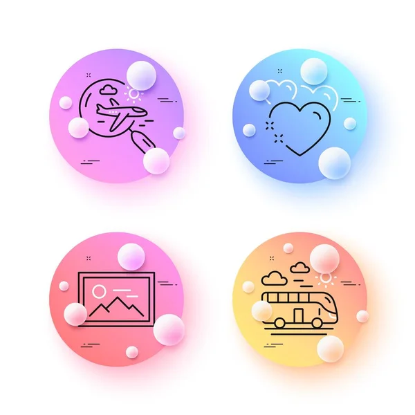 Bus Travel Search Flight Heart Minimal Line Icons Spheres Balls — ストックベクタ