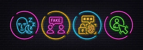 Fake Informationen Biometrische Sicherheit Und Sleep Minimal Line Icons Neon — Stockvektor