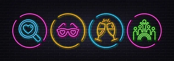 Search Love Love Glasses Champagne Glasses Minimal Line Icons Neon — ストックベクタ