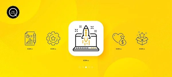 Loyalty Program Start Business Settings Gear Minimal Line Icons Yellow — Stockvektor