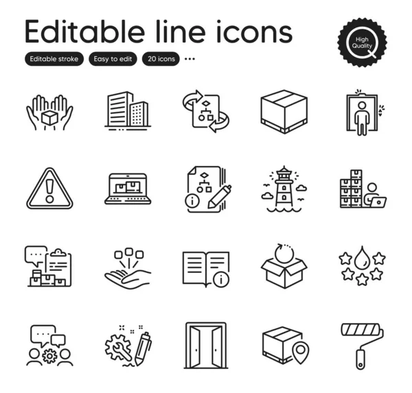 Set Industrial Outline Icons Contains Icons Inventory Lighthouse Engineering Team — Vetor de Stock