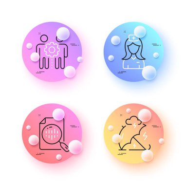 Analytics chart, Employees teamwork and Stress protection minimal line icons. 3d spheres or balls buttons. Hospital nurse icons. For web, application, printing. Vector