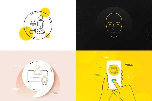 Minimal Set Cleaning Face Recognition Calendar Line Icons Phone Screen — Image vectorielle