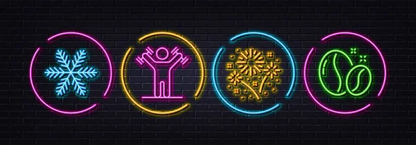 Snowflake Dumbbells Workout Fireworks Minimal Line Icons Neon Laser Lights — Archivo Imágenes Vectoriales