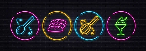 Kochbesen Kochlöffel Und Brot Minimale Linie Symbole Neon Laser Lichter — Stockvektor