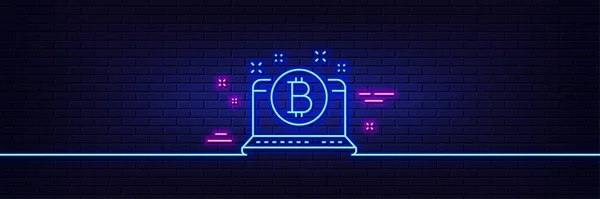 Neon Light Glow Effect Bitcoin Line Icon Cryptocurrency Coin Sign — Stock vektor