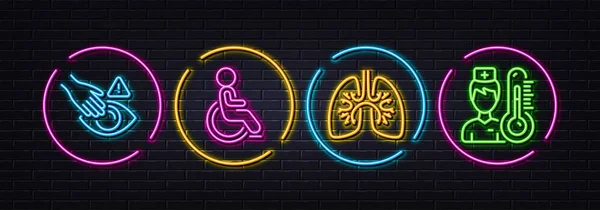 Dont Touch Lungs Disability Minimal Line Icons Neon Laser Lights — Vector de stock