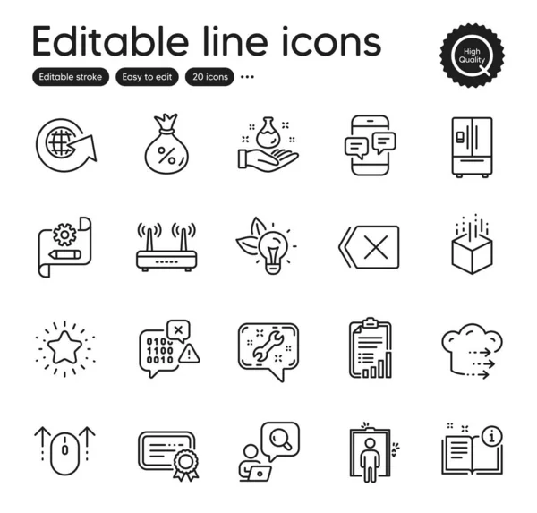 Set Technology Outline Icons Contains Icons Elevator Binary Code Spanner — Vetor de Stock