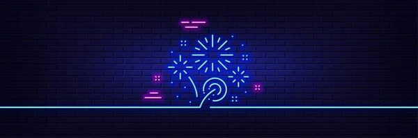 Neonový Světelný Efekt Ikona Řádku Fireworks Pyrotechnický Pozdrav Symbol Oslavy — Stockový vektor