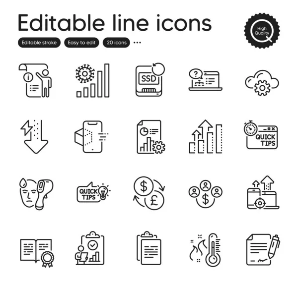 Set Science Outline Icons Contains Icons Currency Exchange Inspect Manual — Stok Vektör