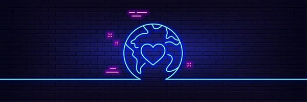 Neon Light Glow Effect World Donation Line Icon Global Charity — Archivo Imágenes Vectoriales