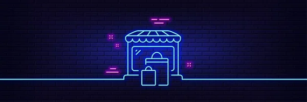 Neon Light Glow Effect Market Line Icon Shopping Bags Sign — Archivo Imágenes Vectoriales