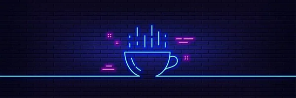 Neonlichteffekt Kaffeetasse Linie Symbol Vorhanden Heißer Cappuccino Teebecher Symbol Vorhanden — Stockvektor